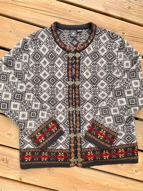 SKYR VINTAGE nordic wool sweater brown black orange size large